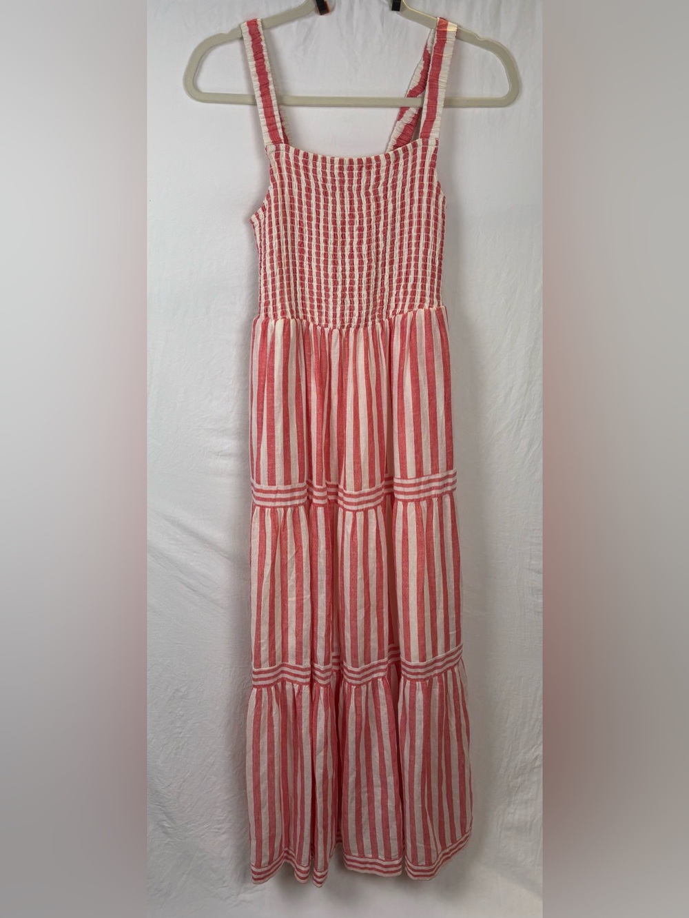 NWT XSmall XS Marine Layer Red and White Striped Tiered Maxi dress linen blend